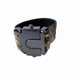 All Saints Leather Snake Cuff Bracelet Chrome Wide